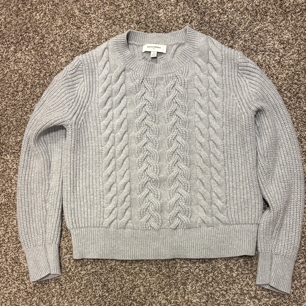 Banana Republic Light Gray Cable Knit Sweater